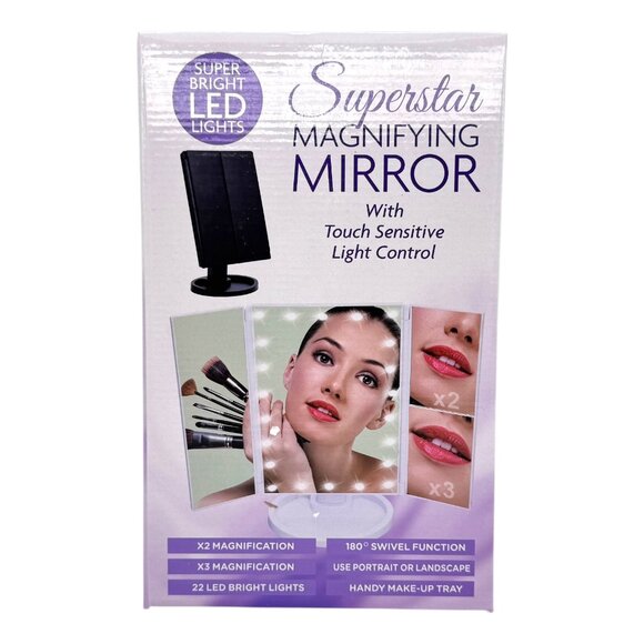Tri-Fold Lighted Vanity Makeup Mirror 22 LED Touch Dimmable 1X 2X 3X Magnifying - Picture 6 of 15